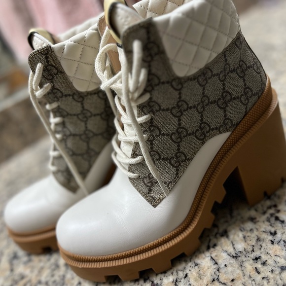 Gucci White/Beige trip leather bootie - Picture 2 of 6
